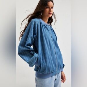 Ghospell Zip Front Textured Bomber Jacket Blue S NWT